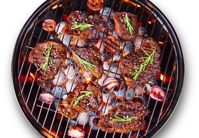 Barbecue Grill With Beef Steaks Close Up Huilerie De Lapalisse